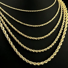 14K Yellow Gold 2mm-6mm Diamond-Cut Rope Chain Italian Necklace 16"-26" hollow