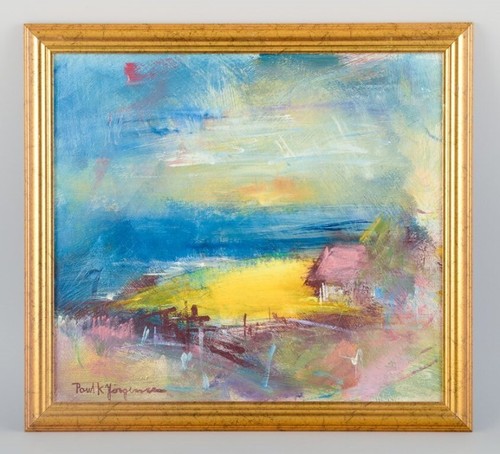 Poul K. Jörgensen, listed Swedish artist, oil on board. Landscape with rapeseed - Picture 2 of 7