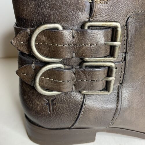 FRYE MOLLY Womens Sz 7 Ankle Boots Brown Leather Double Buckle Flat Bootie $368 - Picture 6 of 8