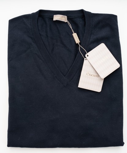 NWT CRUCIANI Navy Blue Cotton Lightweight Slim Fit Sweater 2XL (EU 56) Fits XL