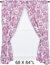 Ellis Curtain VICTORIA PARK TOILE Curtain Panel Set w Tiebacks Cotton Red 68X84