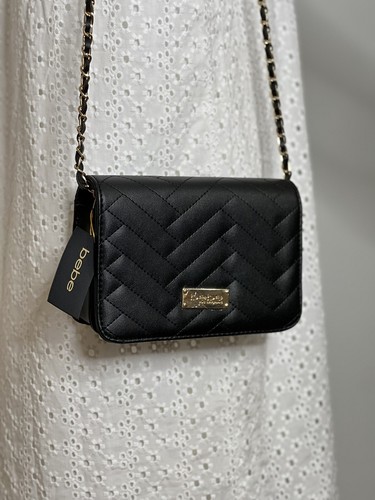 Bebe Womens crossbody Bag black quilt gold chain Shoulder bag sophia NWT - 第 7/16 張圖片