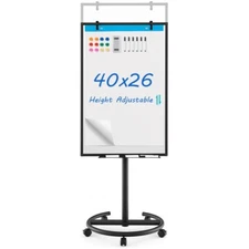 Board Magnetic Mobile Whiteboard Height-Adjustable With Round Stand Paper Clips