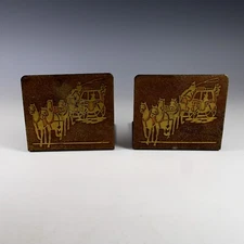 Silvercrest Bronze Bookends Arts & Crafts Coach-and-Four Antique Heintz Style