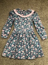 Vintage Polly Flinders Dress Sz 6x Pink Blue Floral Double Collar Spring Easter