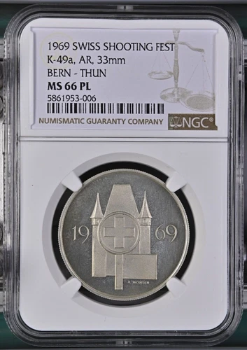 1969 SWISS SHOOTING FEST K-49a, AR 33mm BERN - THUN - NGC MS 66 PL