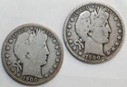 1900 & 1900 O Silver Barber Quarters Average Circulated 25c US Type Coins