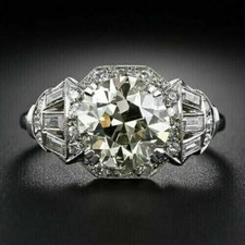 Art Deco Style 3.5Ct Round Cut Lab Created Diamond Engagement 925 Silver Ring