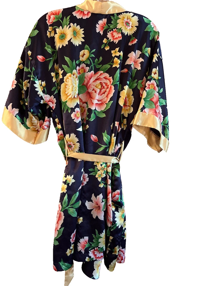 Inner Most Small Women’s Navy Blue Yellow Short Night Gown Kimono Robe Coquette  - Image 4 of 4