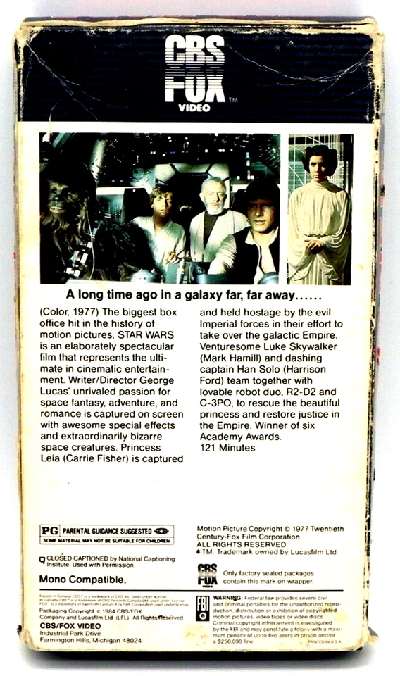 Star Wars VHS 1977 Original Rare 1984 Release CBS FOX Video Tape Hi-Fi Red Label - Image 2 of 2