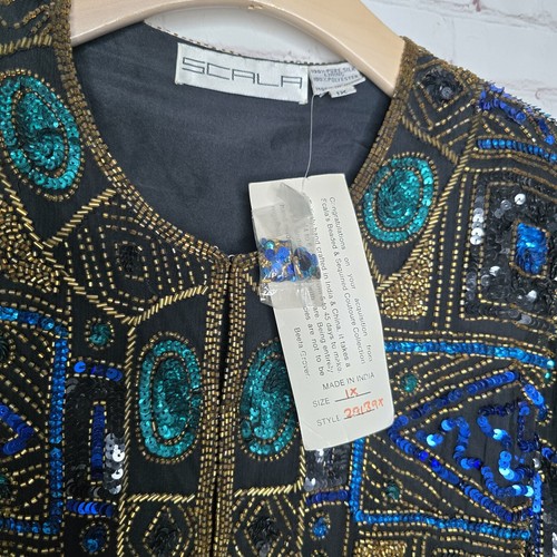 Vtg SCALA 100% Silk Sequin Beaded Black Jacket Women Plus Sz 1X Formal Evening - Picture 5 of 14