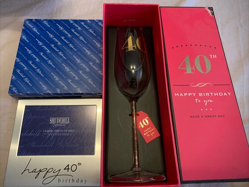 Happy 40th Birthday Bilderrahmen (13x9cm) & Champagner Prosecco Flöte Glas Geschenk