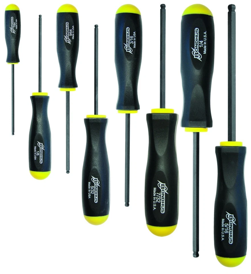 Bondhus 8pc Ball End Hex Screwdriver Set SAE Standard Inch 7/64 - 5/16 USA 10633 - Image 2 of 3
