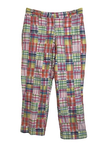 Brooks Brothers Preppy Patchwork Madras Pants Womens 12 Multicolor Pastel Plaid - Picture 1 of 9
