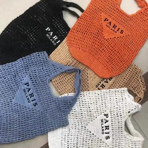 Natural Raffia Knit Tote Bag Embroidered ‘Paris Milano’ Hobo Beach Bag Ha... - Picture 7 of 8