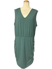 Nine West V-Neck Sleeveless Ruched Dress Green Size XXL
