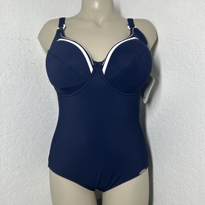 Sunflair One Piece Swimsuit 12G Navy Blue No Padding Underwire Resort Vacation