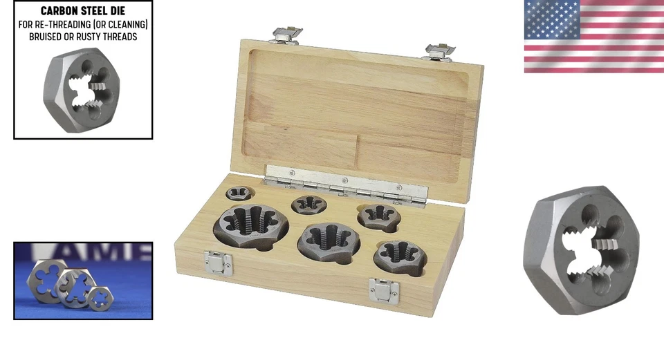 6 Piece NPT Hex Die Set, Carbon Steel, Wooden Case - Image 2 of 4