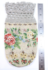 Antique Floral Crochet Micro Bead beaded purse roses JJJ362