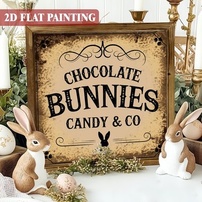 Chocolate Bunnies Candy Co Wooden Plaque Retro Easter Entryway Wall Decoration