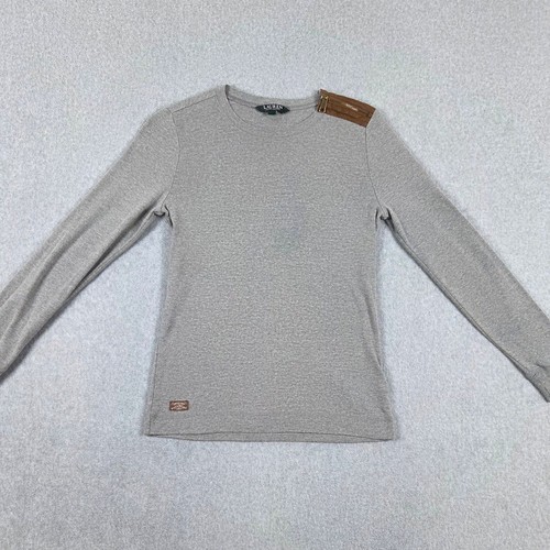 Lauren Ralph Lauren Shirt Womens Size Medium Gray Long Sleeve Elbow Patches - Picture 5 of 13