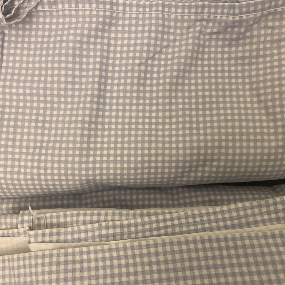 TWO sets Vtg JC Penney Light Blue Classic Gingham Twin Sheets Percale 200 TC - Image 3 of 4