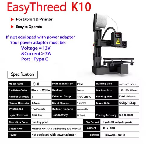 3D Printer Entry Level Compatible with PLA TPU 1.75mm Filament include - Picture 2 of 5