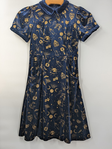 Modcloth x Collectif Swing Dress US size 14 Velvet Collar Pockets Navy RARE NWT - Picture 1 of 15