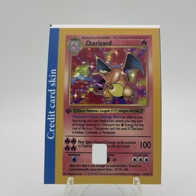 pokemon card credit card skin Skin/Decal Easy Install ~ Pokémon Charizard 1st Edition ~ SMALL CHIP Pokemon Retro Credit Card Skin