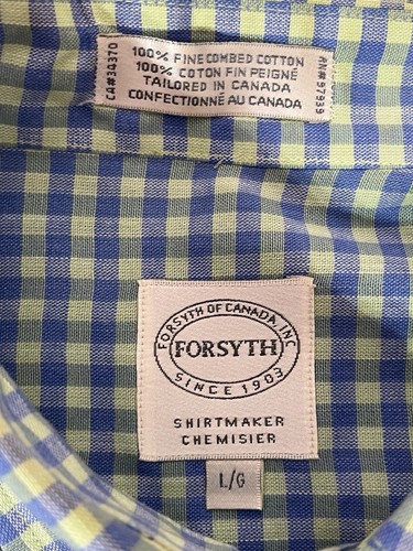 Forsyth of Canada, Inc Green Blue Plaid Short Sleeve Button Down Mens L Shirt - Picture 3 of 5