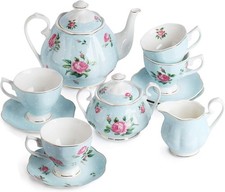 Sophisticated 13-Piece Tea Set - Floral Design with Teapot, Cups  Accessories