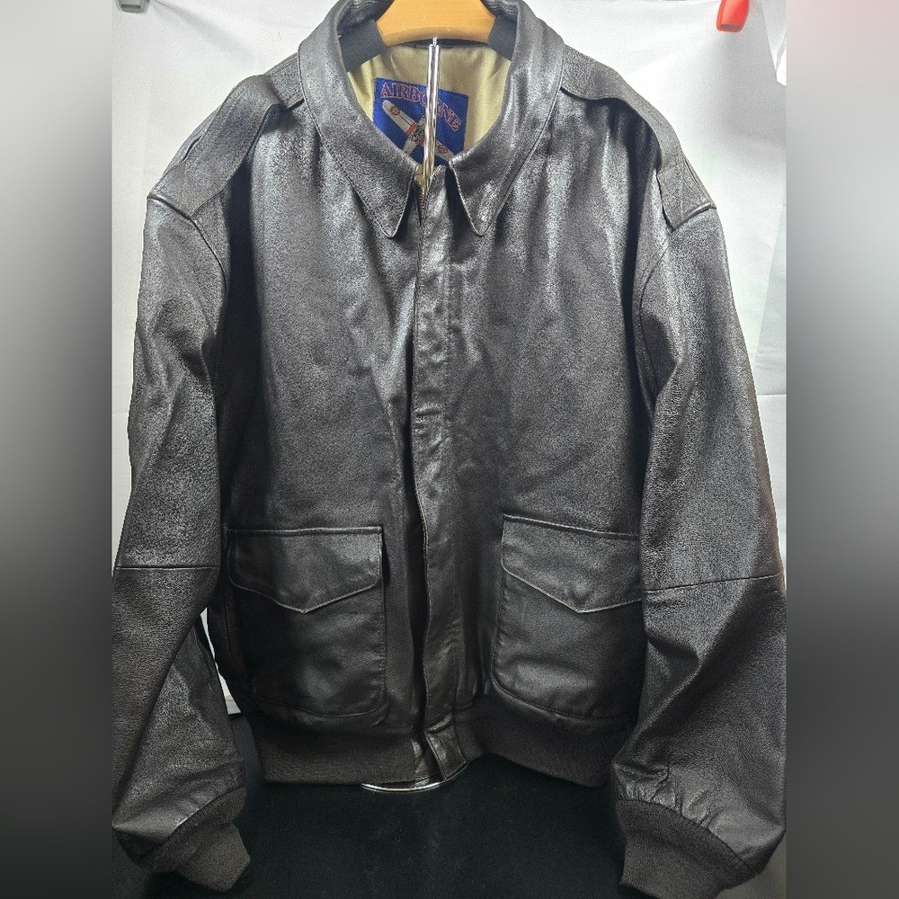 Airborne Dark Brown Genuine Leather Bomber Jacket &ndash; Size X