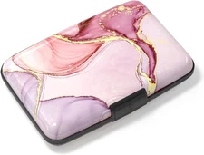 Credit Card Holder, Mini Aluminum Wallet RFID Blocking Slim Pink Marble 