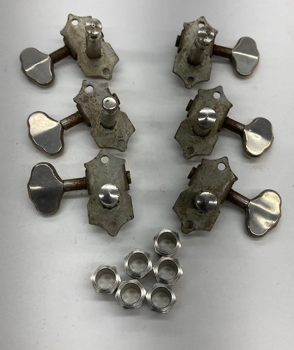 Juego completo afinadores de guitarra de posguerra Grover G-98 de colección níquel con casquillos Foto 2 de 3