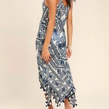 Lovestitch Navy Floral Tassel Cover-Up Dress ...