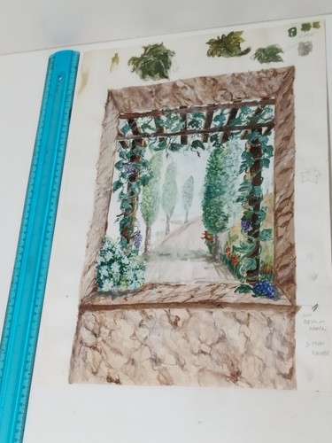 Dipinto a tempera acrilica su carta viale che si snoda su una collina in Toscana - Foto 11 di 11