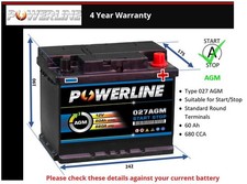 AGM Car Battery fits KIA PICANTO NIRO VENGA XCEED SOUL CARENS Stop Start