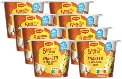 Maggi 5 Minuten Terrine Spaghetti in Käse-Sahne-Sauce, (8 x 62g) Fertiggericht