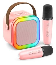 Portable Karaoke System Bluetooth LED Lights Wireless Microphones Voice Effects  