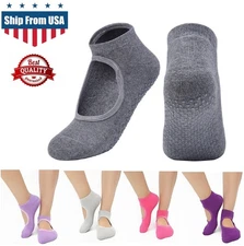 4× Yoga Socks For Women Non-slip Grip Cotton Sock Barre Pilates Dance Ballets US