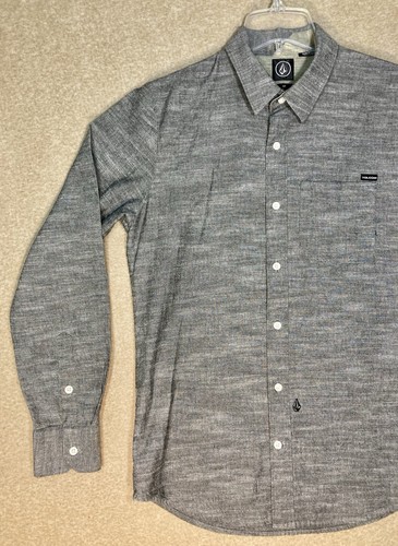 Volcom Shirt Mens Small S / P Heathered Gray Pockets Long Sleeve Button Down - Picture 3 of 16
