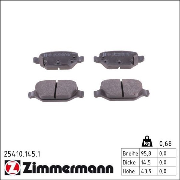 Zimmermann 25410.145.1 Bremsbelagsatz FüR Fiat Panda VAN 312 319 519-image