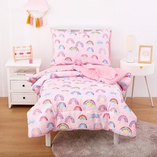 - Rainbow Toddler Bedding Set for Girls, Cute Colorful Pastel Rainbow with Cl...