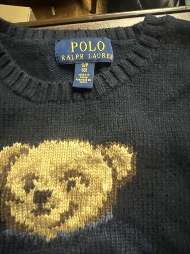 Ralph Lauren Polo Bear Knit Sweater S 8 Boys Youth Navy Blue American Flag - Picture 3 of 3