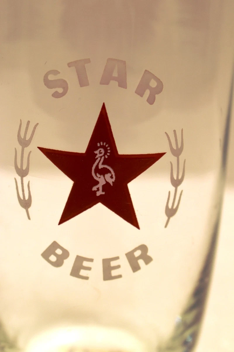 Vintage Star Beer Advertising Glass Red Star Logo Brewery Barware Tumbler 1970"R