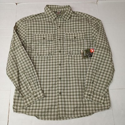 Ozark Trail Upstream Shirt Men's M (38-40) Green Plaid Vented Roll Tab Sleeves