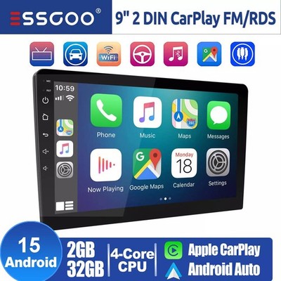 2 DIN Android 15 Carplay Stereo Radio 2+32GB GPS Touch Screen Wifi Head Unit 9''