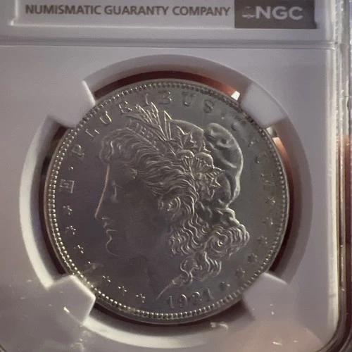 1921-S Morgan Silver Dollar $1 NGC MS62 - chip on bottom of slab