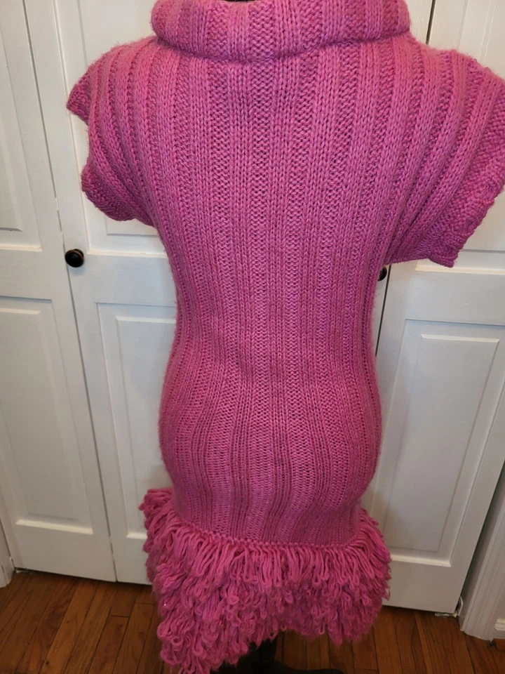 Bennetton Vintage y2k Rosa Acanalado Suéter Mini Vestido Peludo Volantes Cuello Enrollado S Foto 2 de 4