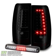For 2003-2006 Chevy Silverado Black Smoke LED Tail Lights+LED 3rd Brake Lamp Set